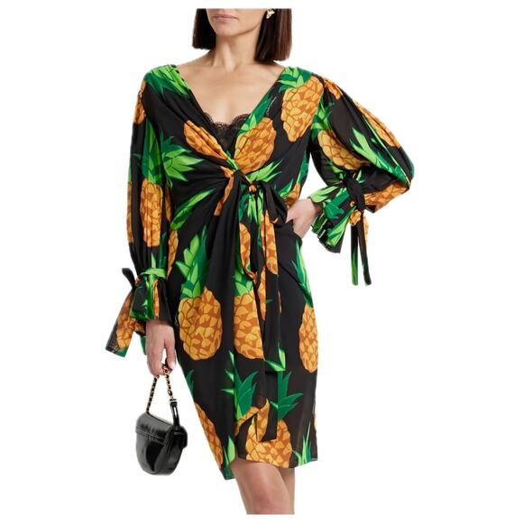 Dolce & Gabbana Runway Pineapple Wrap Silk Mini Dress Multicolor IT 42 M - Picture 2 of 13